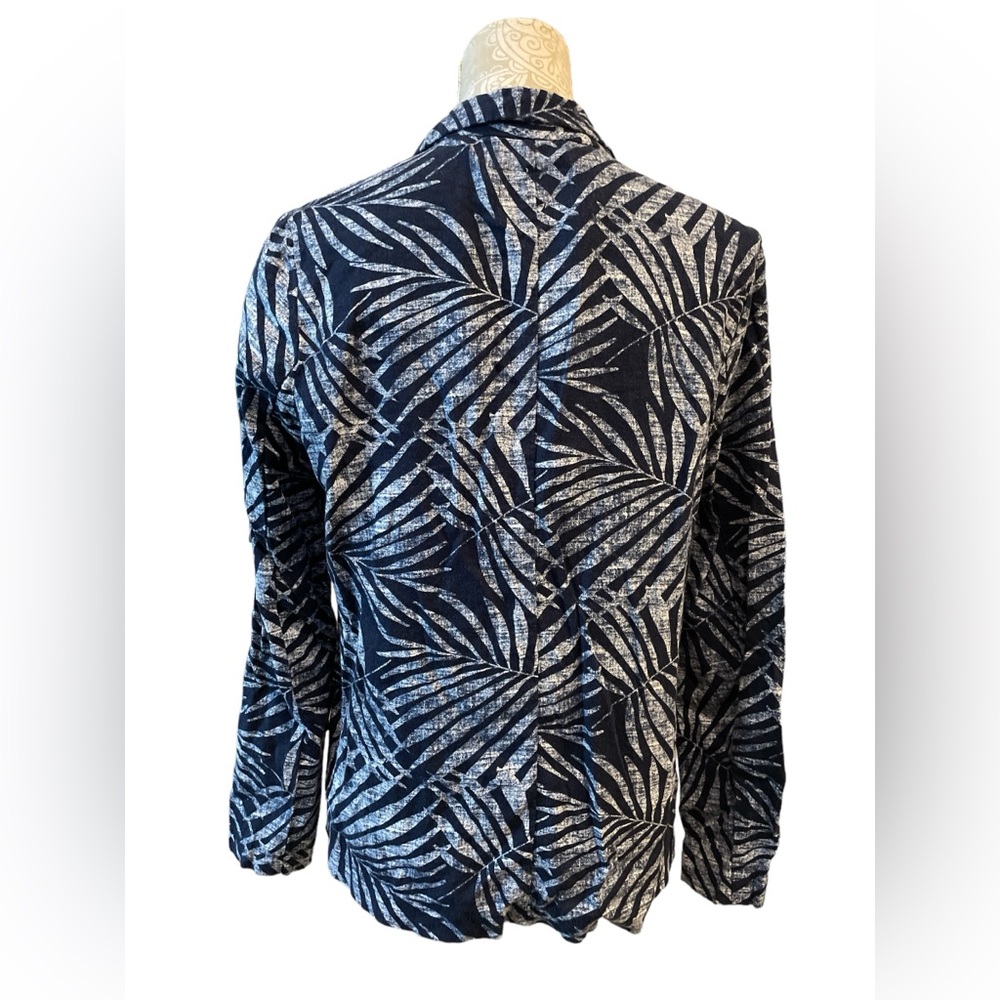 Old Navy Women’s Size Medium Navy Blue Palm Leaf Print Linen Blend Blazer - Picture 2 of 4